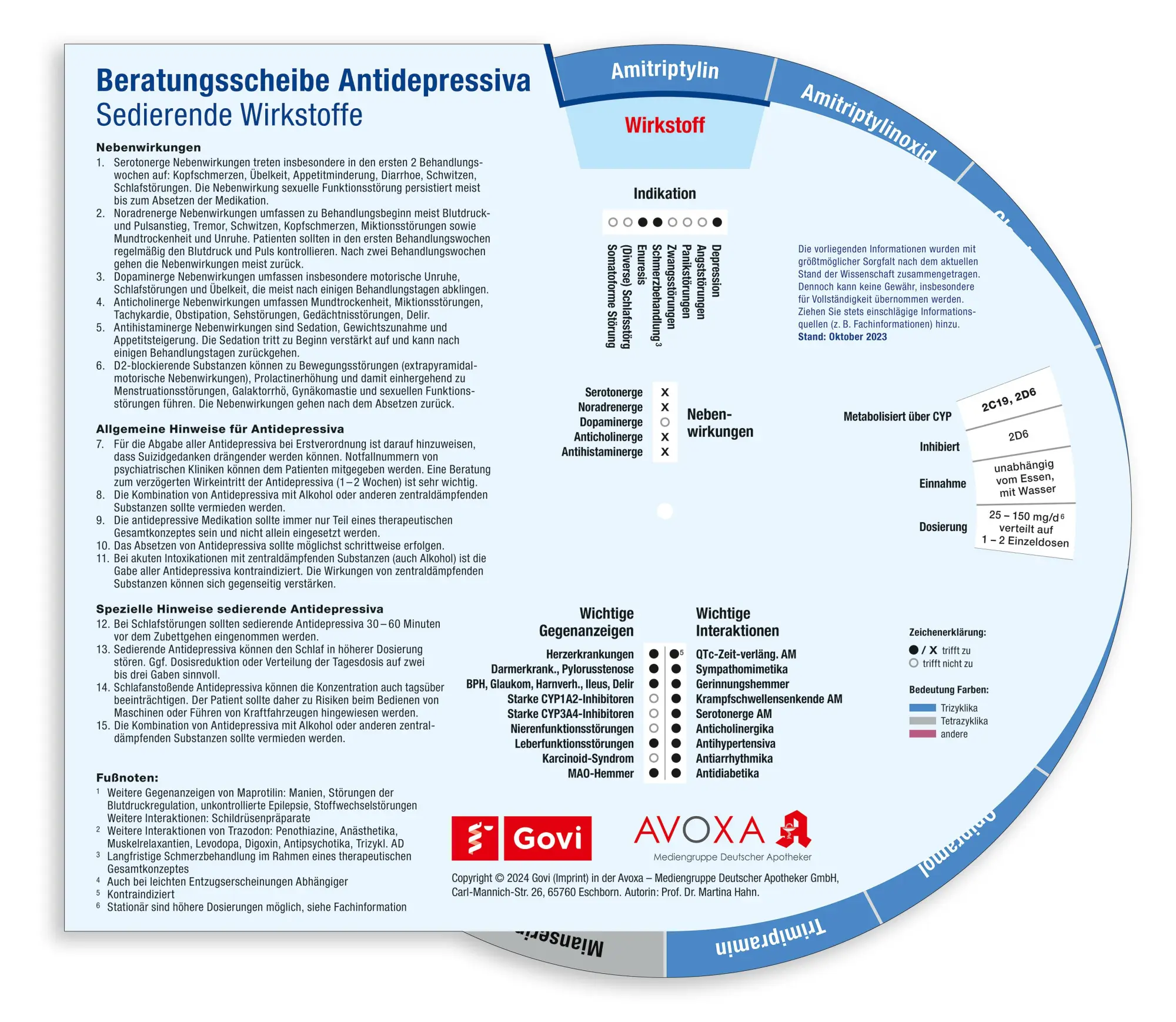 Cover: 4019547001315 | Beratungsscheibe Antidepressiva | Martina Hahn | Govi | 2 S. | Deutsch