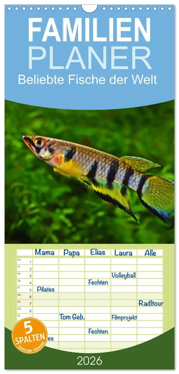 Cover: 9783516501315 | Familienplaner 2026 - Beliebte Fische der Welt mit 5 Spalten...