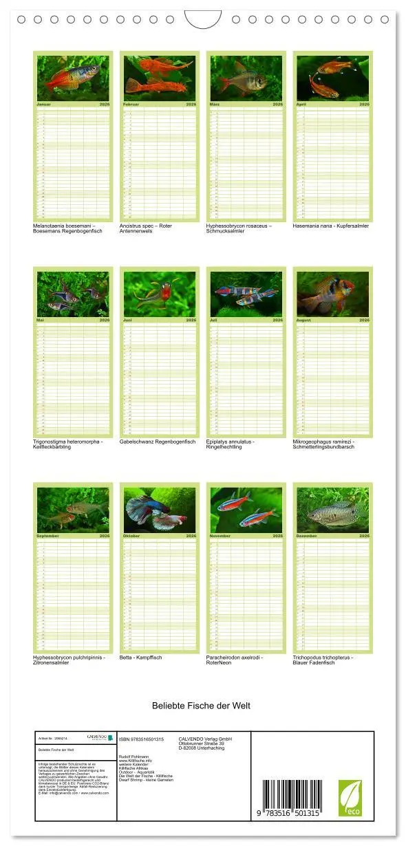 Bild: 9783516501315 | Familienplaner 2026 - Beliebte Fische der Welt mit 5 Spalten...