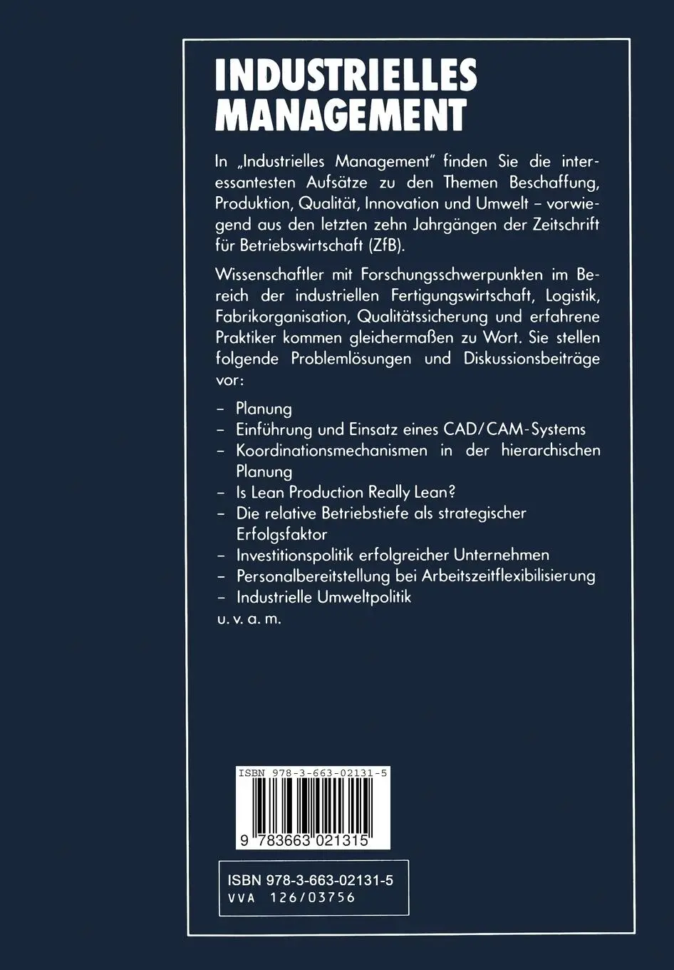 Rückseite: 9783663021315 | Industrielles Management | Horst Albach | Taschenbuch | x | Deutsch