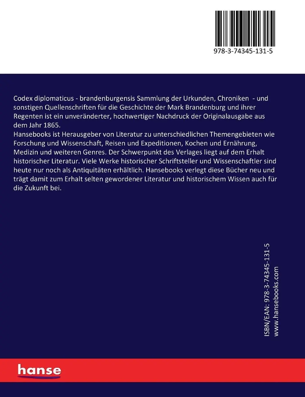 Rückseite: 9783743451315 | Codex diplomaticus - brandenburgensis Sammlung der Urkunden, Chroniken