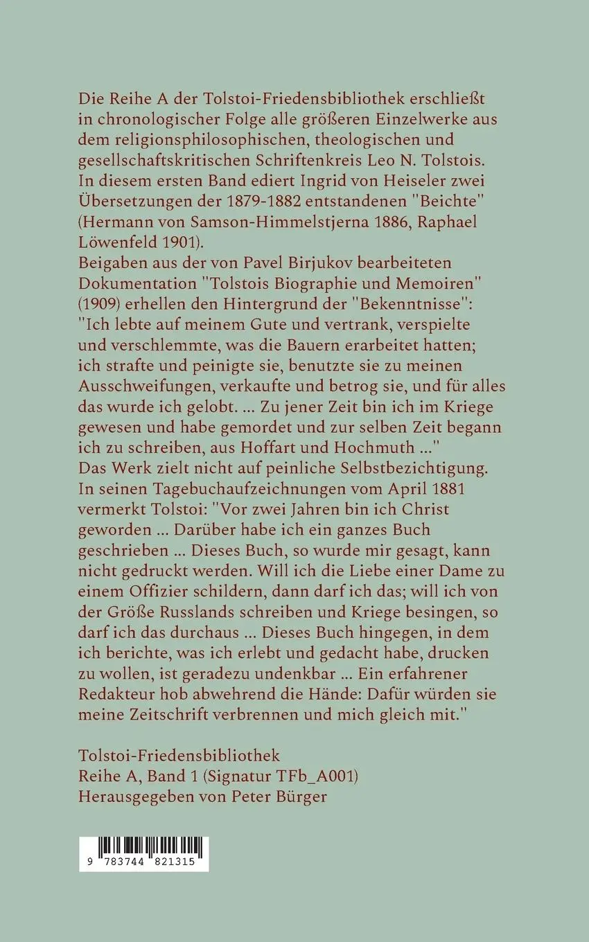 Rückseite: 9783744821315 | Meine Beichte | Leo N. Tolstoi | Taschenbuch | 240 S. | Deutsch | 2023