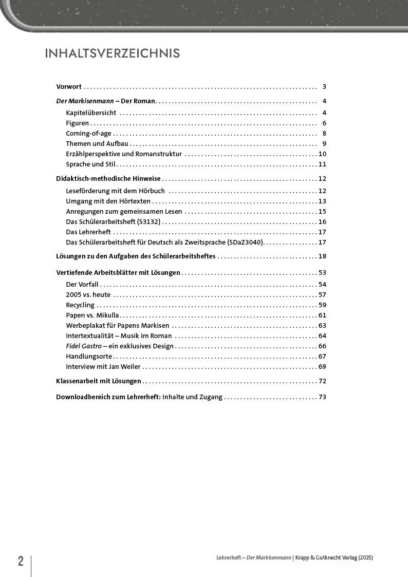 Bild: 9783963231315 | Der Markisenmann - Jan Weiler - Lehrerheft | Jan Weiler (u. a.) | 2025