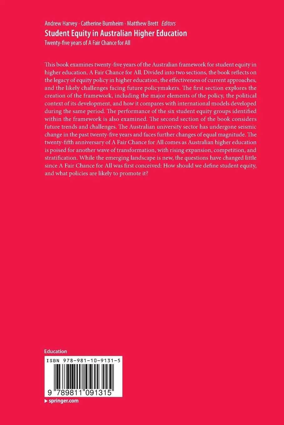 Rückseite: 9789811091315 | Student Equity in Australian Higher Education | Andrew Harvey (u. a.)