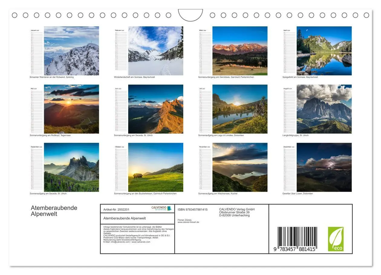 Bild: 9783457881415 | Atemberaubende Alpenwelt (Wandkalender 2026 DIN A4 quer), CALVENDO...