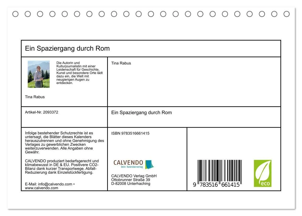 Bild: 9783516661415 | Ein Spaziergang durch Rom (Tischkalender 2026 DIN A5 quer),...