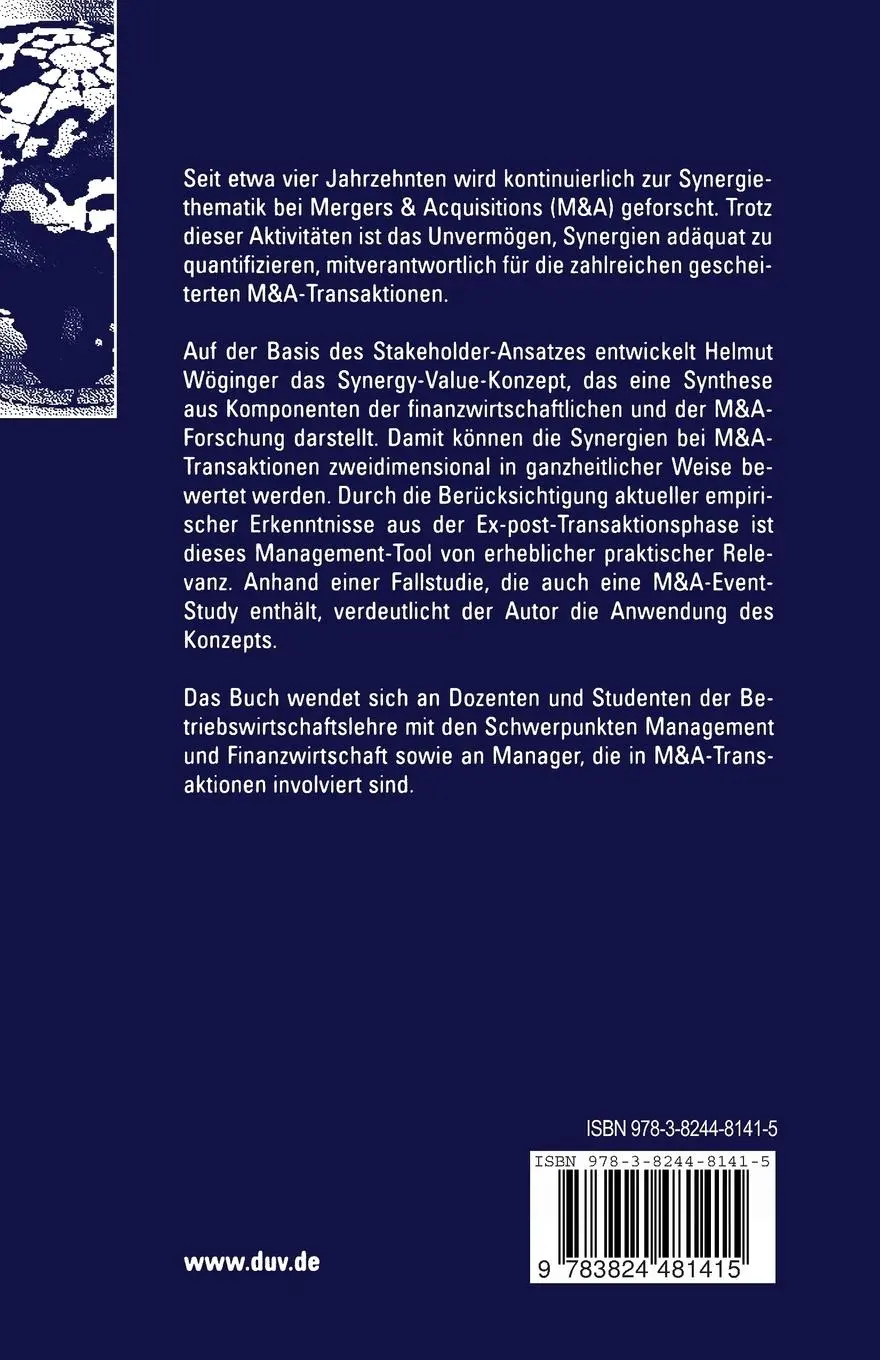 Rückseite: 9783824481415 | Das Synergy-Value-Konzept | Synergien bei Mergers &amp; Acquisitions