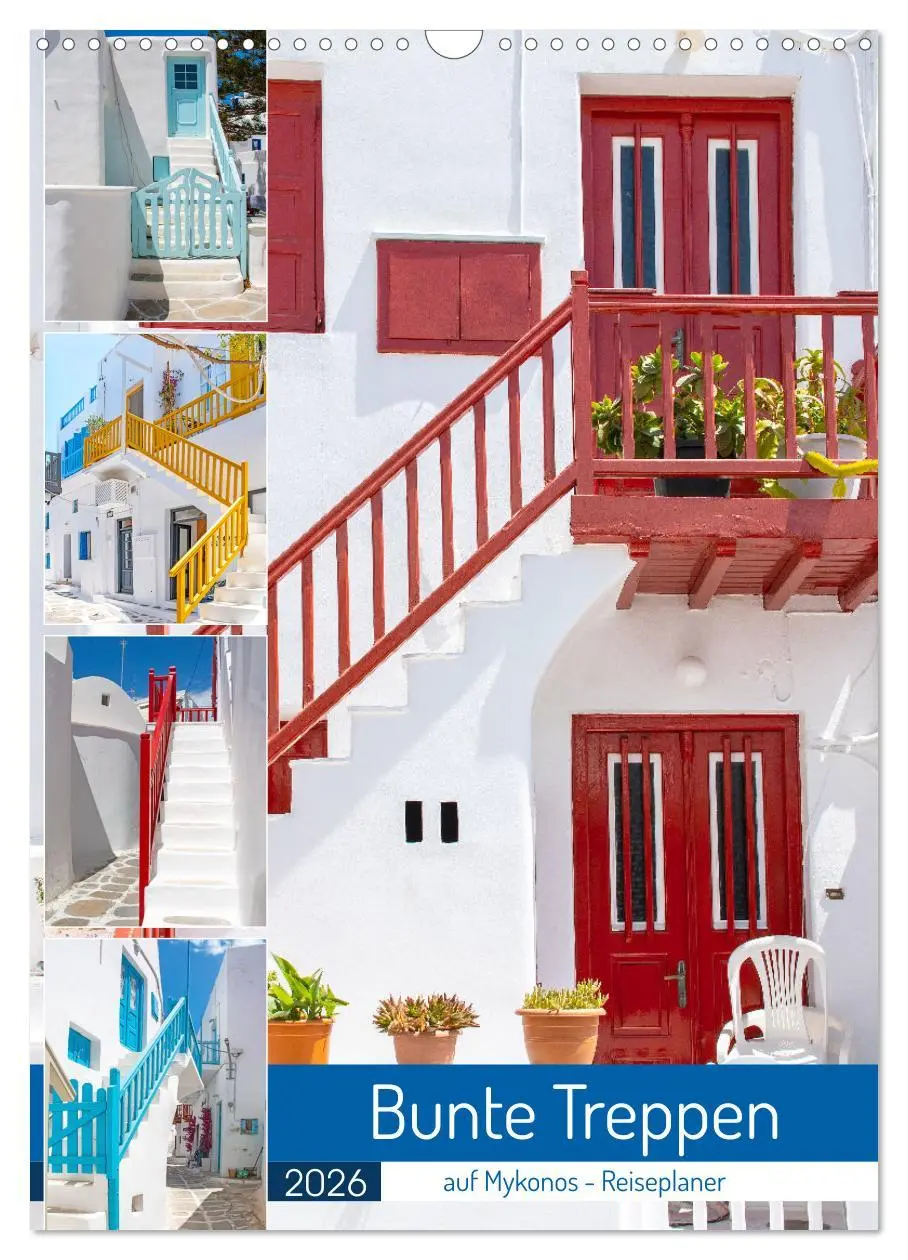 Cover: 9783516341515 | Bunte Treppen auf Mykonos - Reiseplaner (Wandkalender 2026 DIN A3...