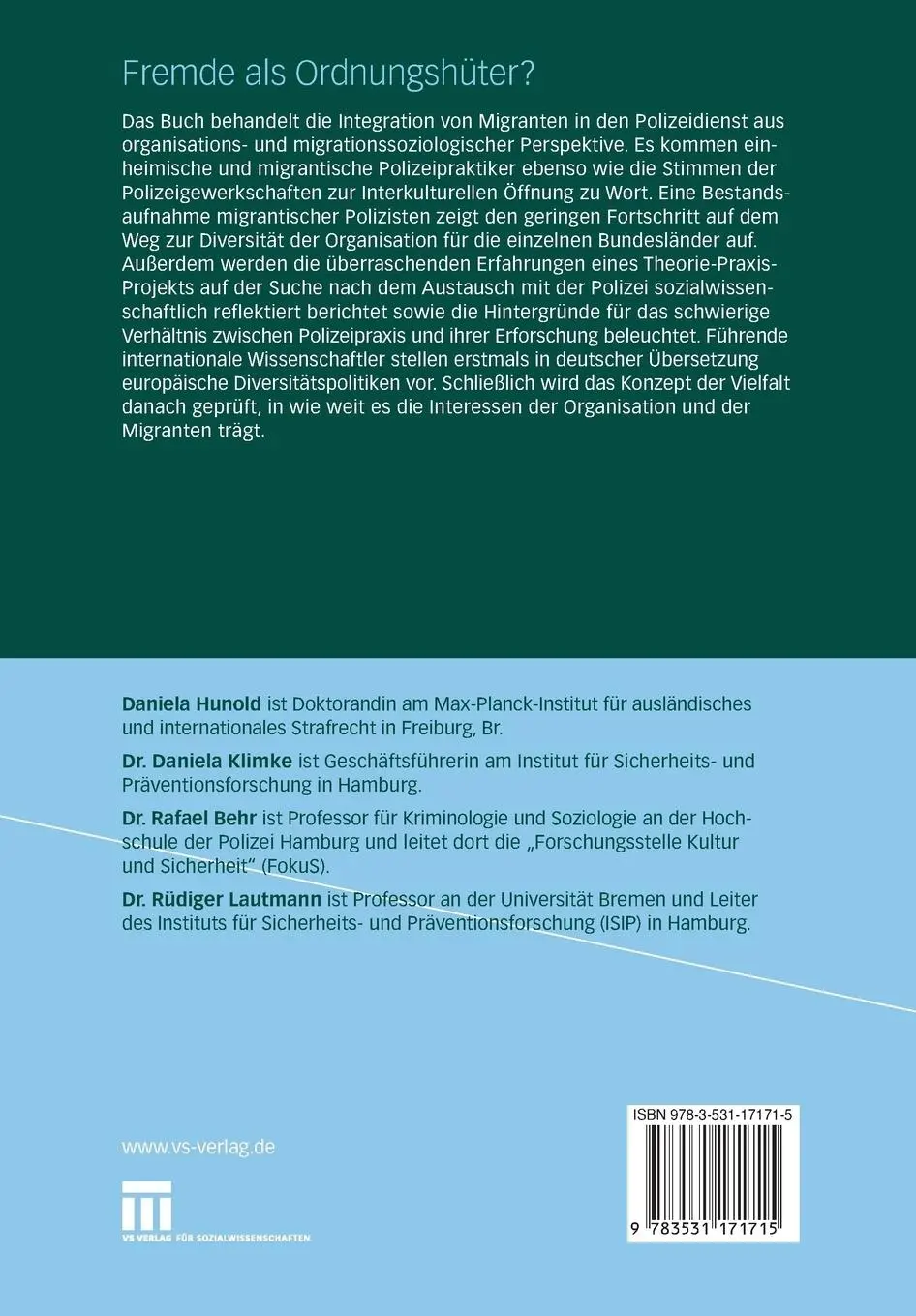 Rückseite: 9783531171715 | Fremde als Ordnungshüter? | Daniela Hunold (u. a.) | Taschenbuch
