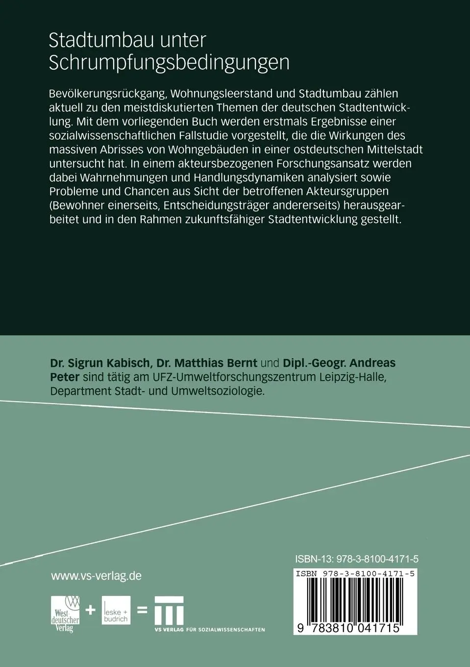Rückseite: 9783810041715 | Stadtumbau unter Schrumpfungsbedingungen | Sigrun Kabisch (u. a.)