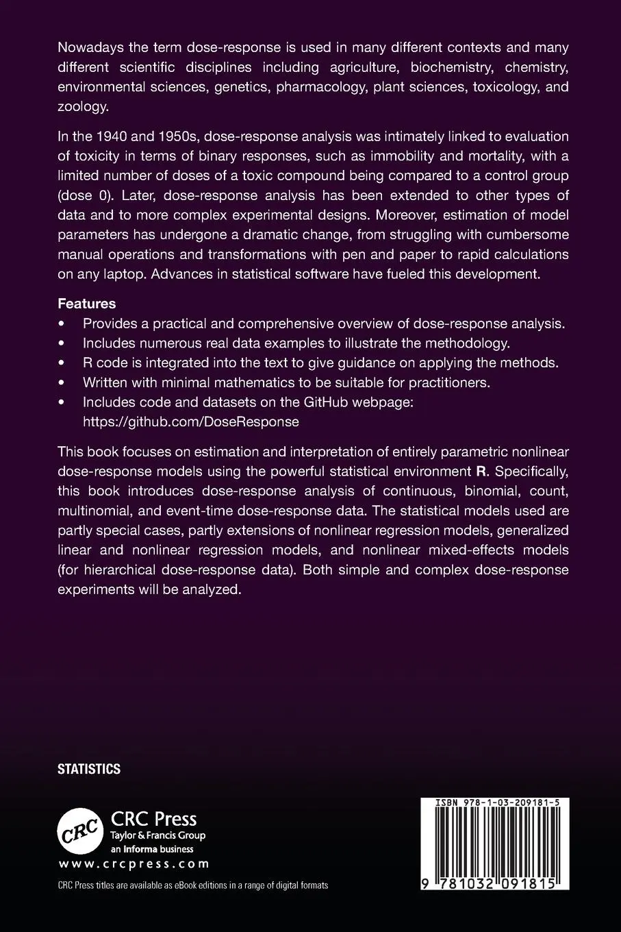 Rückseite: 9781032091815 | Dose-Response Analysis Using R | Christian Ritz (u. a.) | Taschenbuch