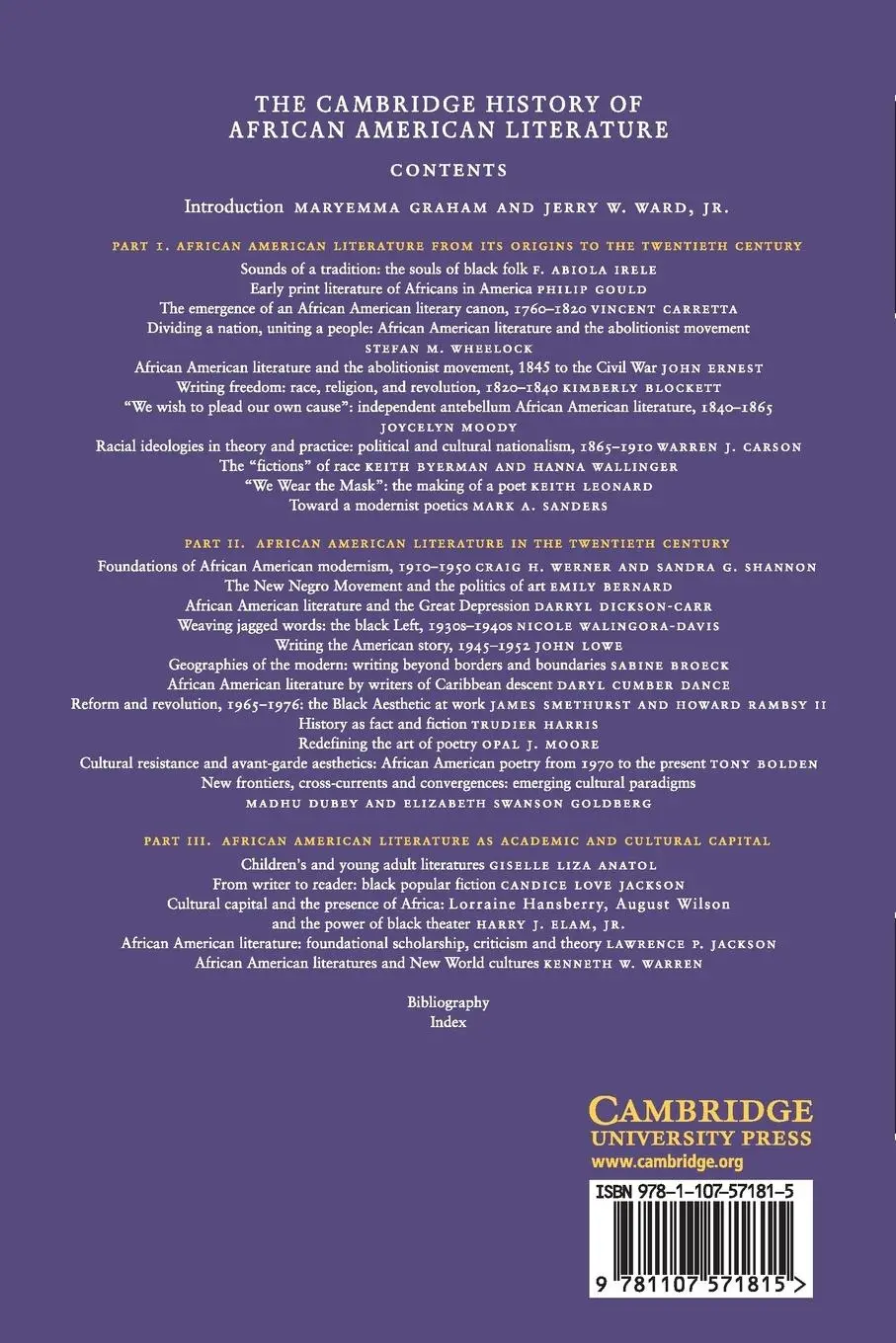 Rückseite: 9781107571815 | The Cambridge History of African American Literature | Graham (u. a.)
