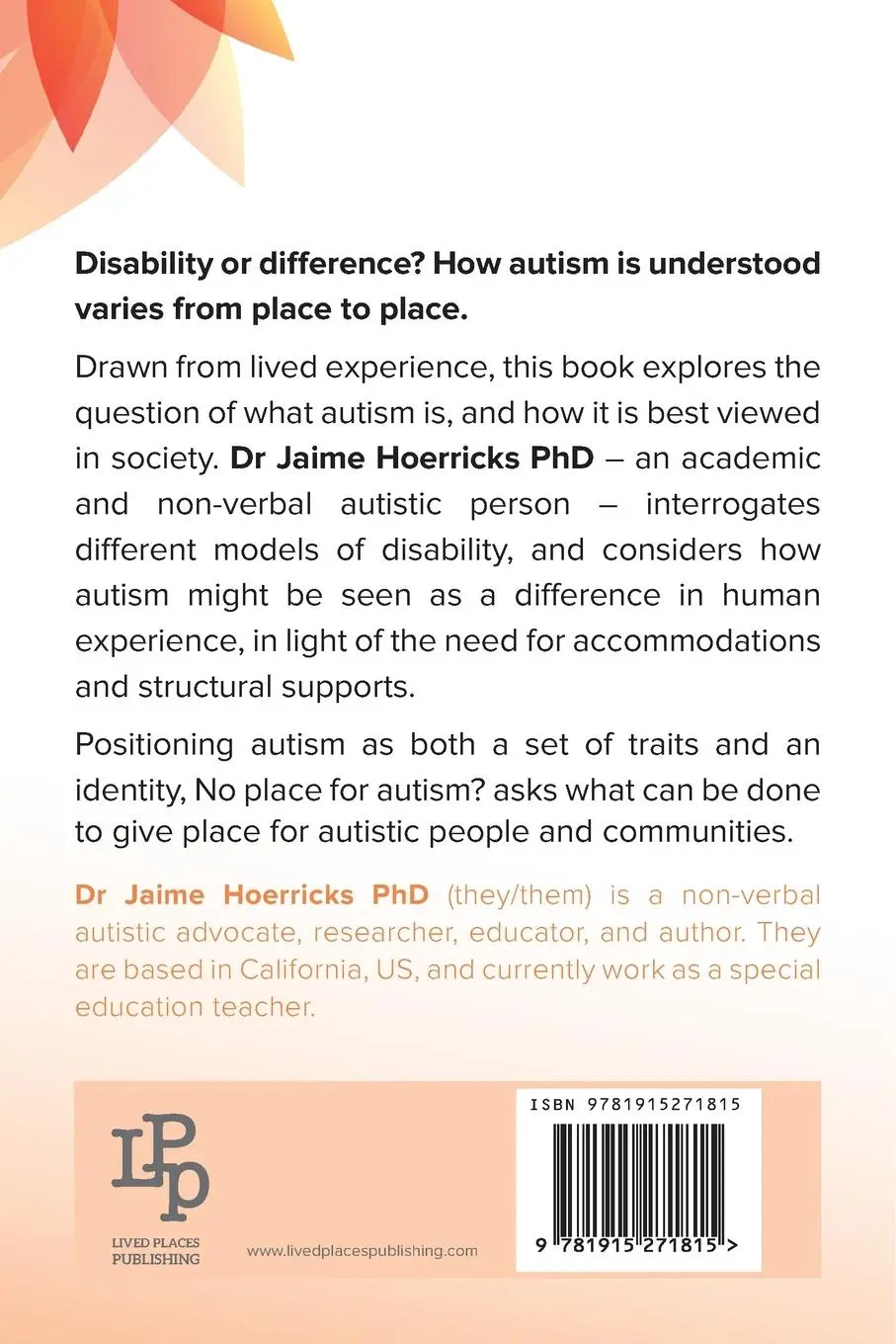Rückseite: 9781915271815 | No Place for Autism? | Jaime Hoerricks | Taschenbuch | Englisch | 2023