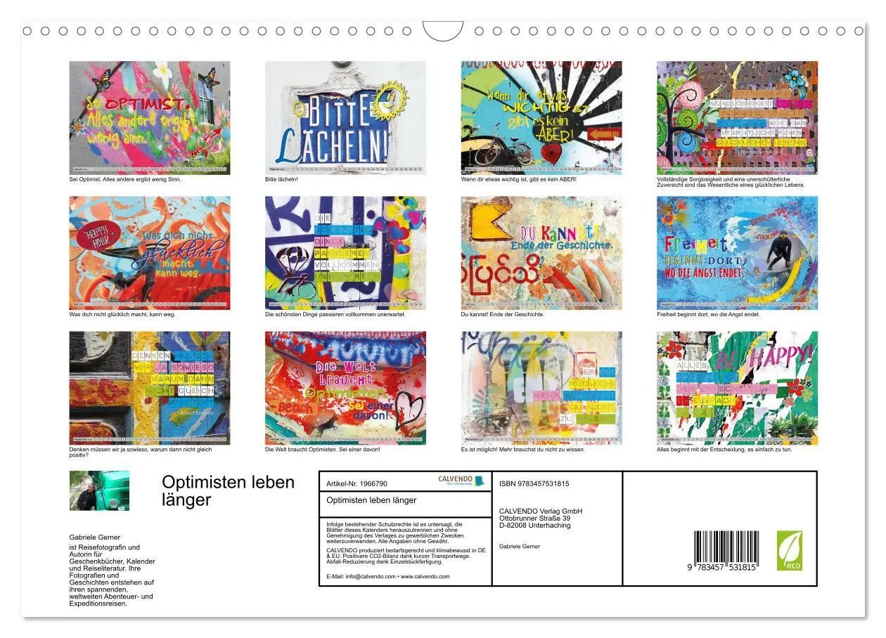 Bild: 9783457531815 | Optimisten leben länger (Wandkalender 2026 DIN A3 quer), CALVENDO...