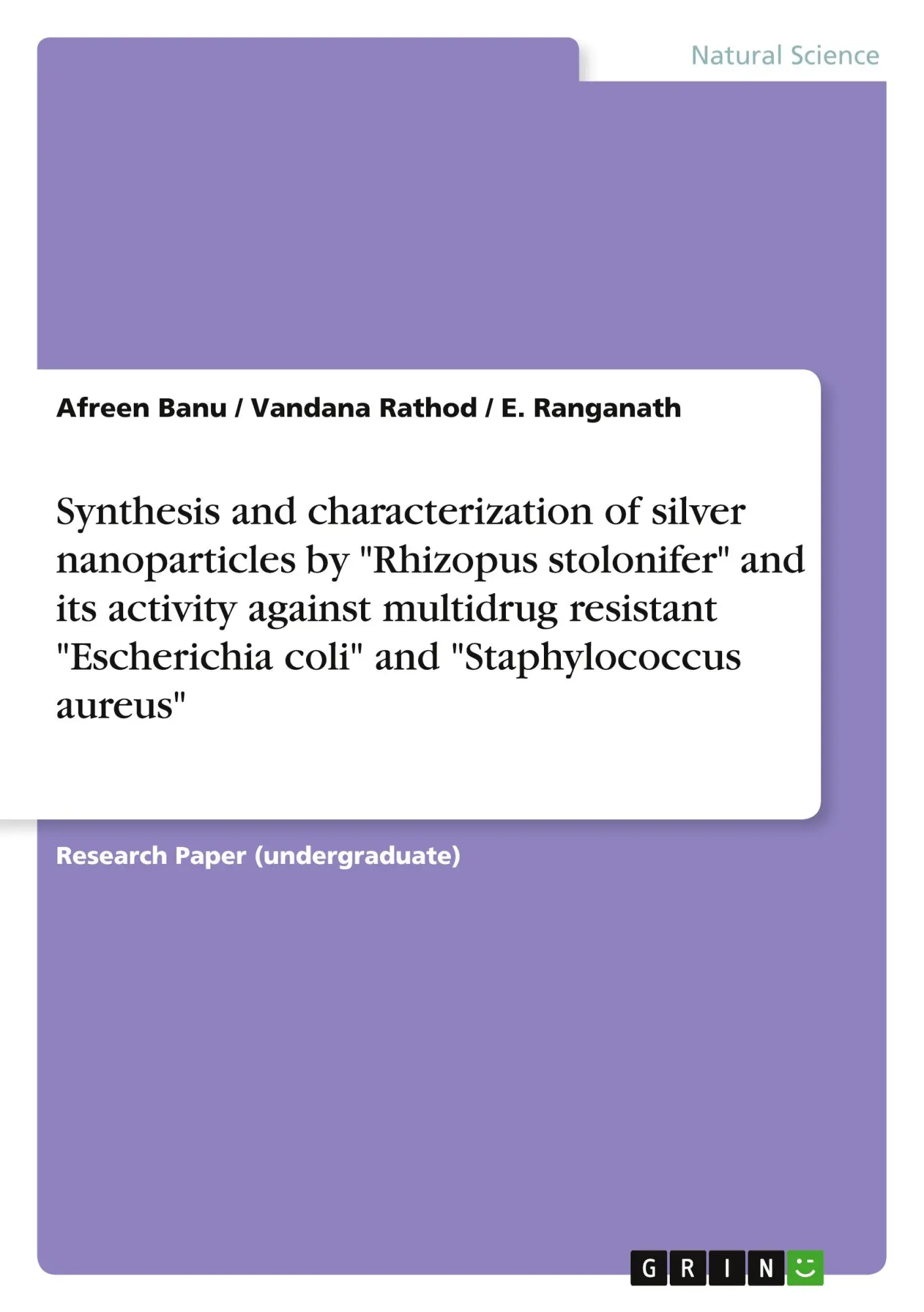 Cover: 9783656211815 | Synthesis and characterization of silver nanoparticles by "Rhizopus...