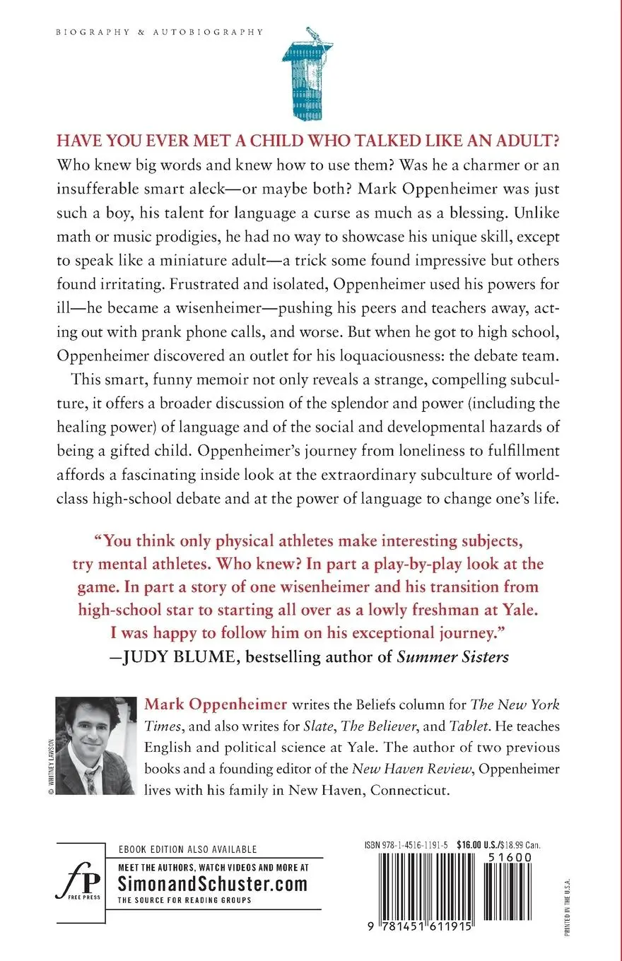Rückseite: 9781451611915 | Wisenheimer | A Childhood Subject to Debate | Mark Oppenheimer | Buch