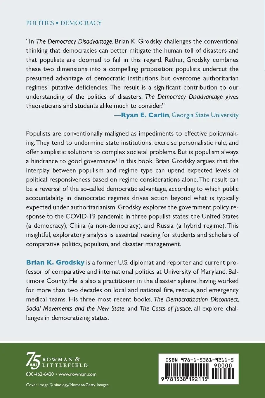 Rückseite: 9781538192115 | The Democracy Disadvantage | Brian K. Grodsky | Taschenbuch | Englisch