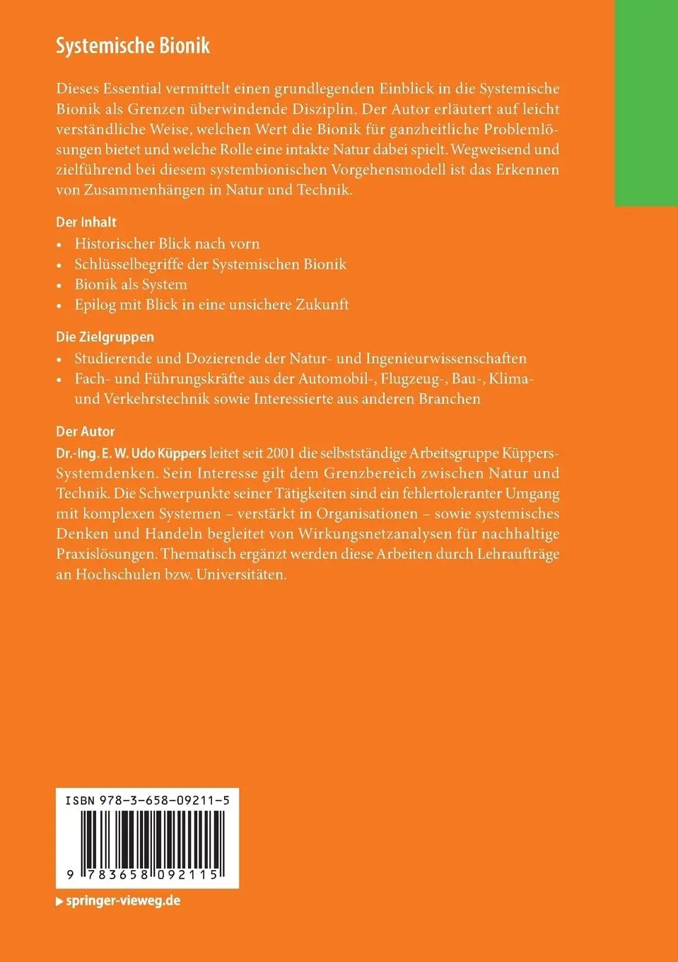 Rückseite: 9783658092115 | Systemische Bionik | E. W. Udo Küppers | Taschenbuch | ix | Deutsch