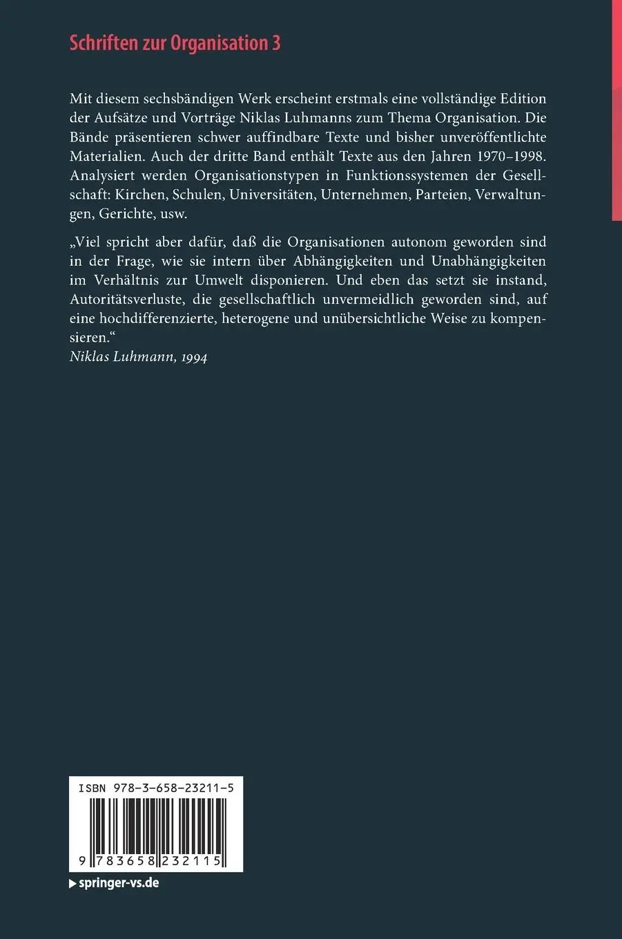 Rückseite: 9783658232115 | Schriften zur Organisation 3 | Gesellschaftliche Differenzierung