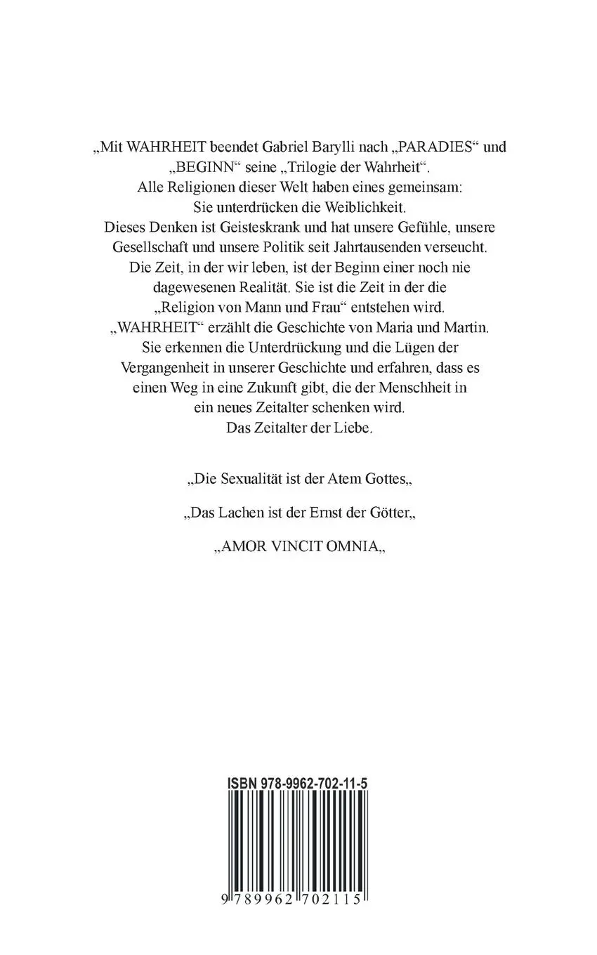 Rückseite: 9789962702115 | Wahrheit | Gabriel Barylli | Taschenbuch | 260 S. | Deutsch | 2016