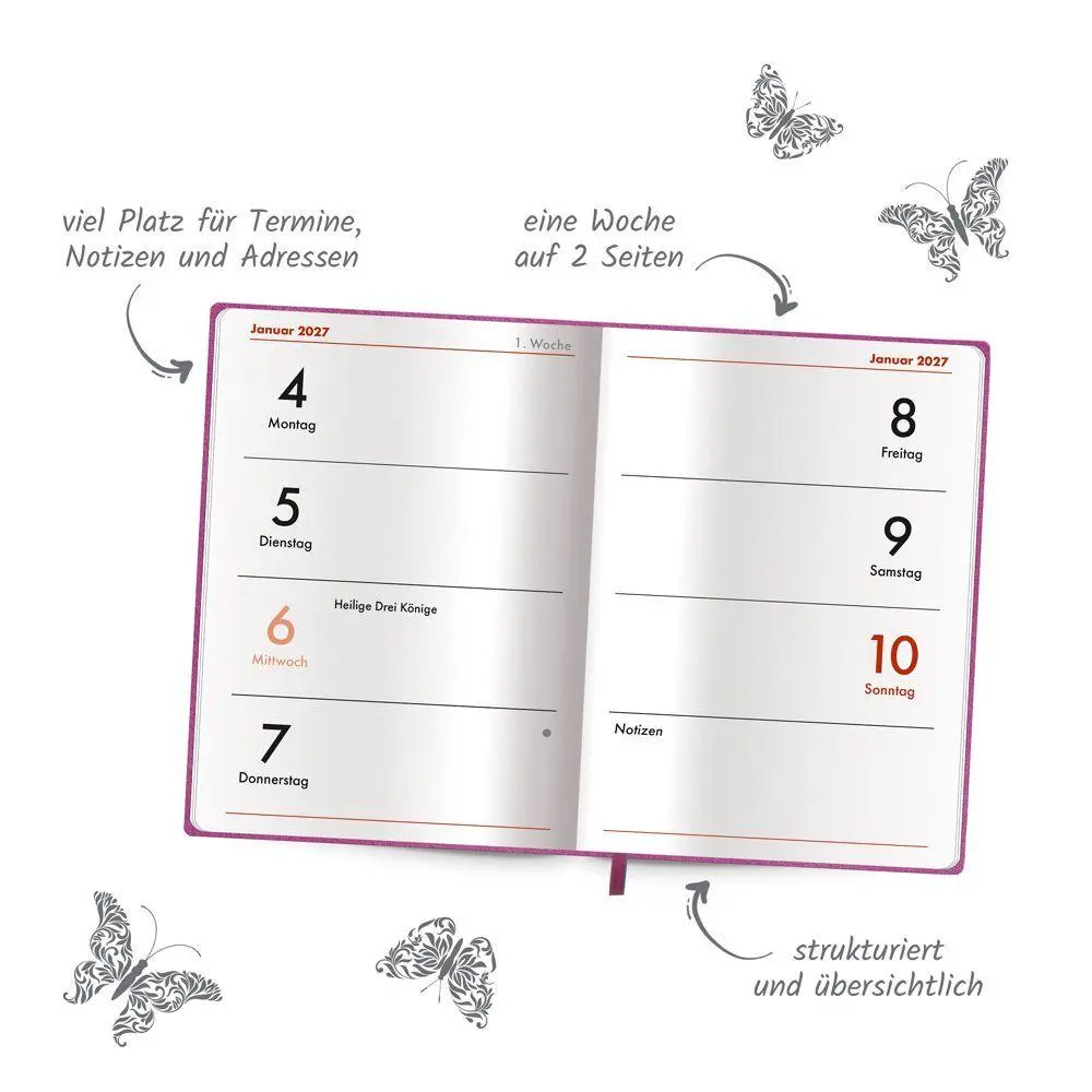 Bild: 4251901512215 | TRÖTSCH - Taschenkalender A7 Soft Touch Schmetterlinge 2027 | KG