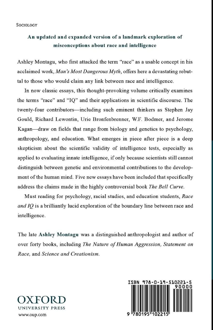 Rückseite: 9780195102215 | Race and IQ | Ashley Montagu | Taschenbuch | Kartoniert / Broschiert