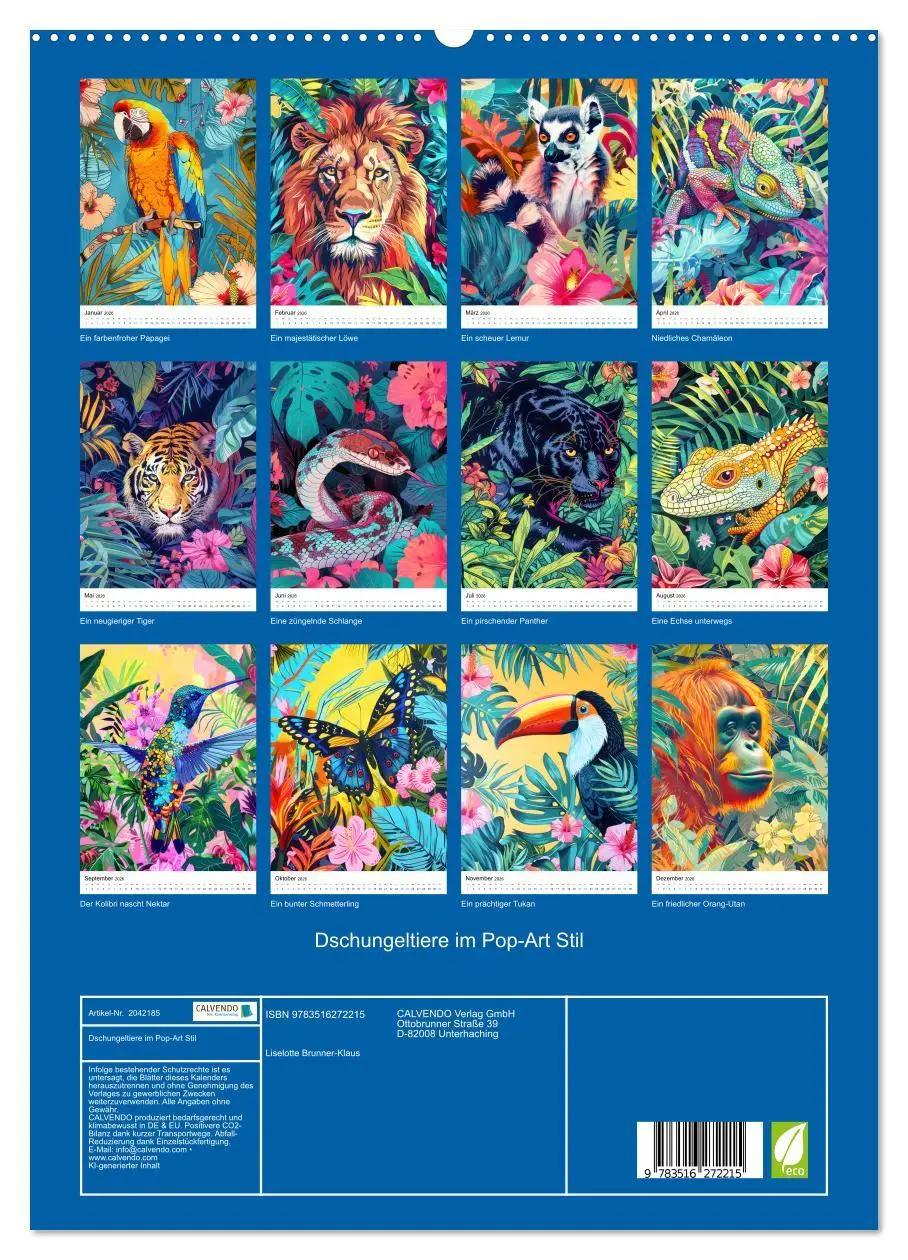 Bild: 9783516272215 | Dschungeltiere im Pop-Art Stil (hochwertiger Premium Wandkalender...
