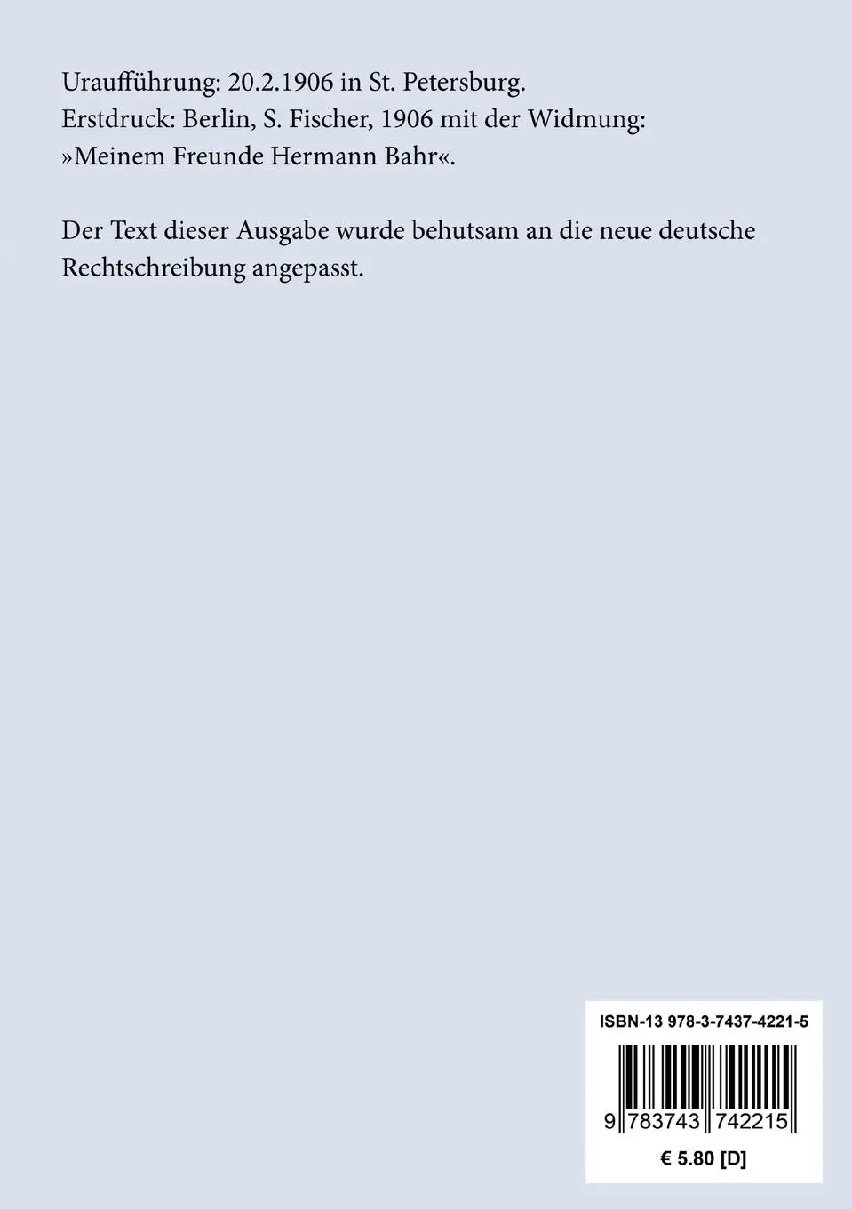 Rückseite: 9783743742215 | Der Ruf des Lebens | Schauspiel in drei Akten | Arthur Schnitzler