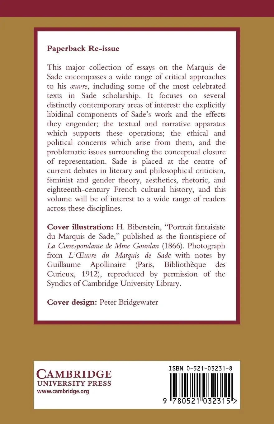 Rückseite: 9780521032315 | Sade &amp; the Narrative of Transg | David B. Allison (u. a.) | Buch