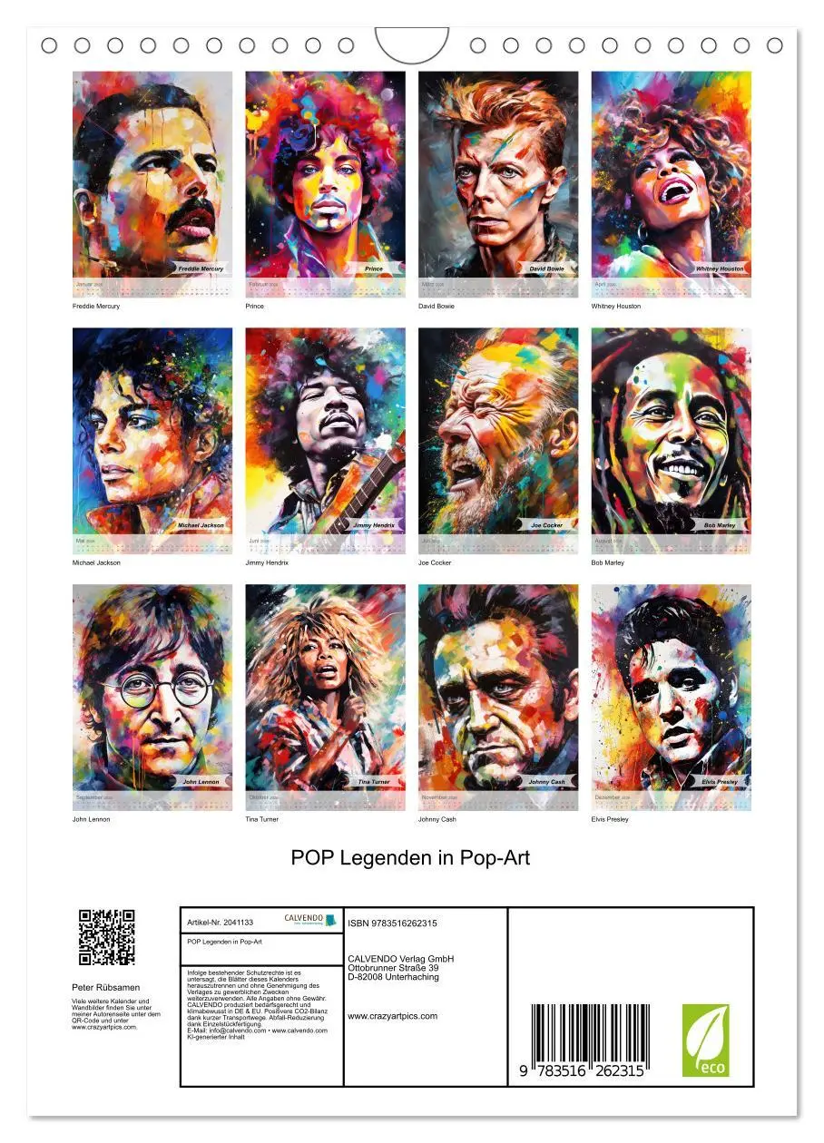 Bild: 9783516262315 | POP Legenden in Pop-Art (Wandkalender 2026 DIN A4 hoch), CALVENDO...