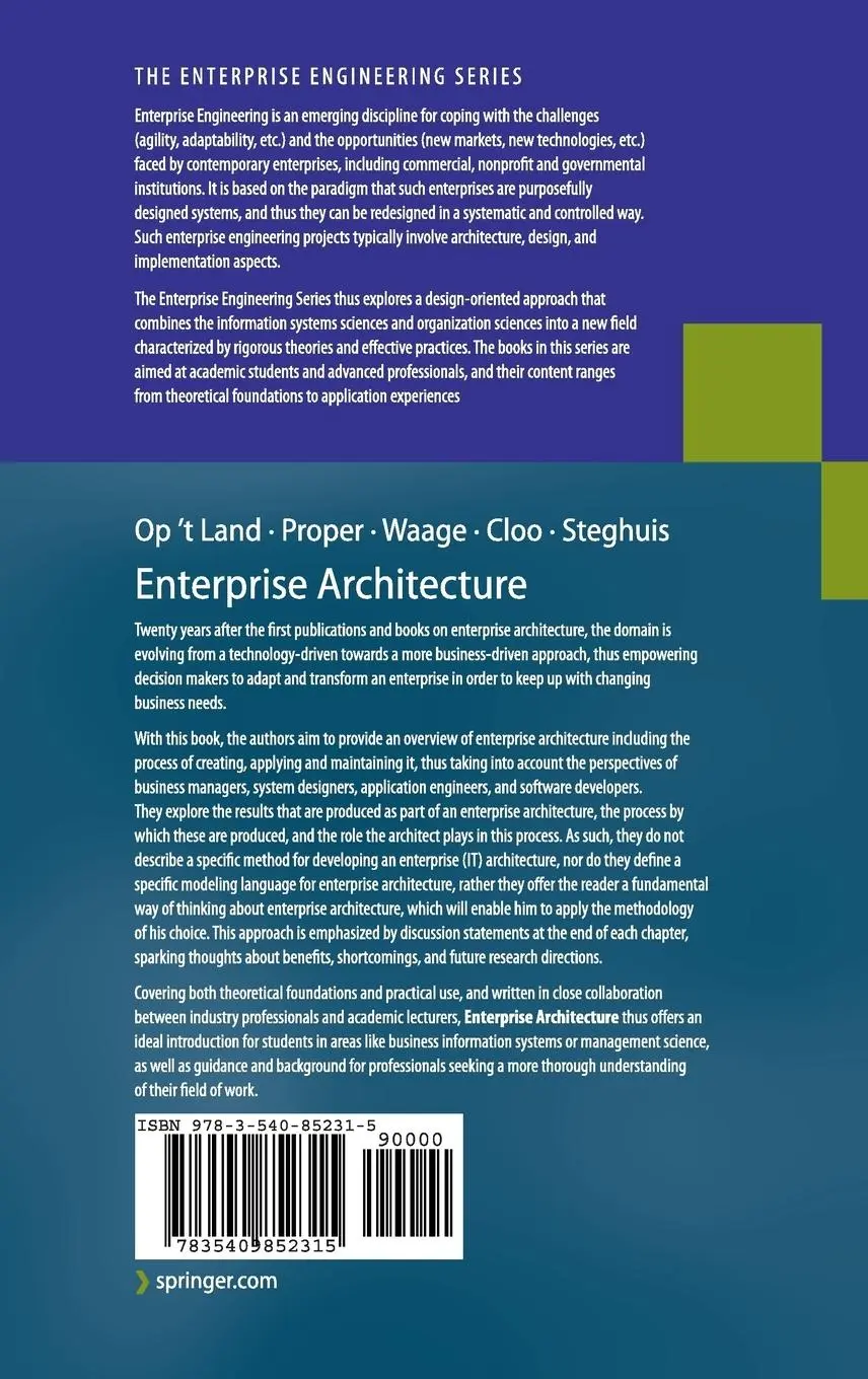 Rückseite: 9783540852315 | Enterprise Architecture | Creating Value by Informed Governance | Buch