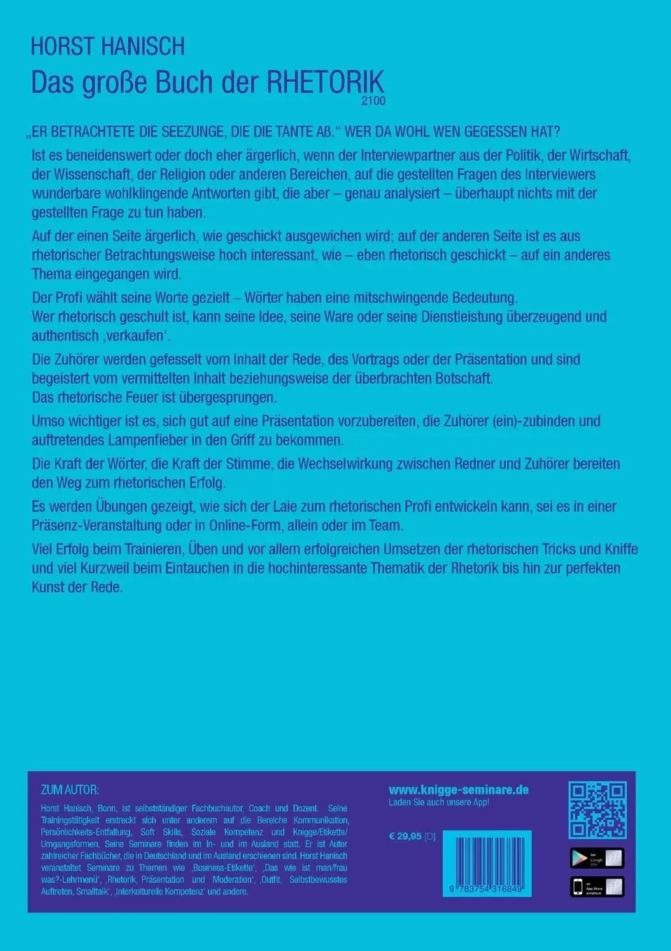 Rückseite: 9783743112315 | Das große Buch der Rhetorik 2100 | Horst Hanisch | Taschenbuch | 2021