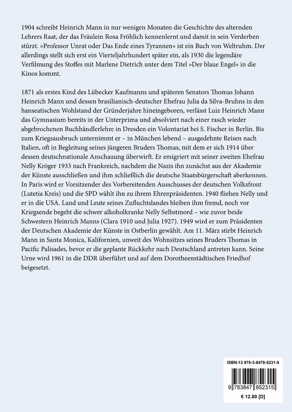Rückseite: 9783847852315 | Professor Unrat (Großdruck) | oder Das Ende eines Tyrannen | Mann
