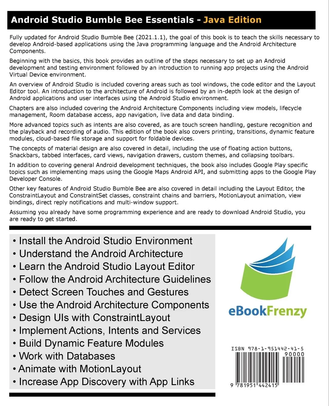 Rückseite: 9781951442415 | Android Studio Bumble Bee Essentials - Java Edition | Neil Smyth