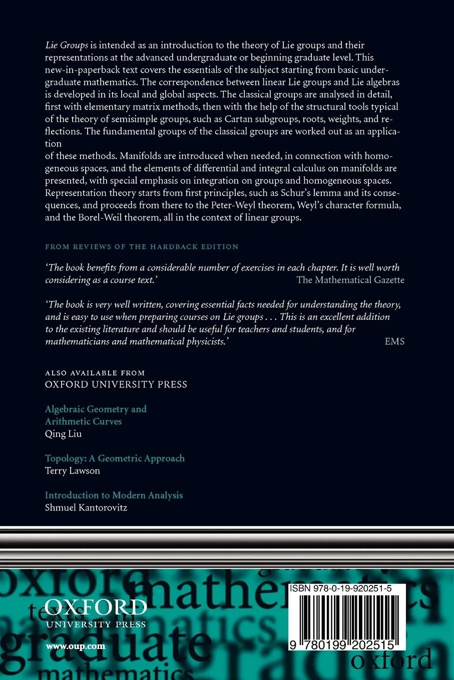Rückseite: 9780199202515 | Lie Groups | An Introduction Through Linear Groups | Wulf Rossmann