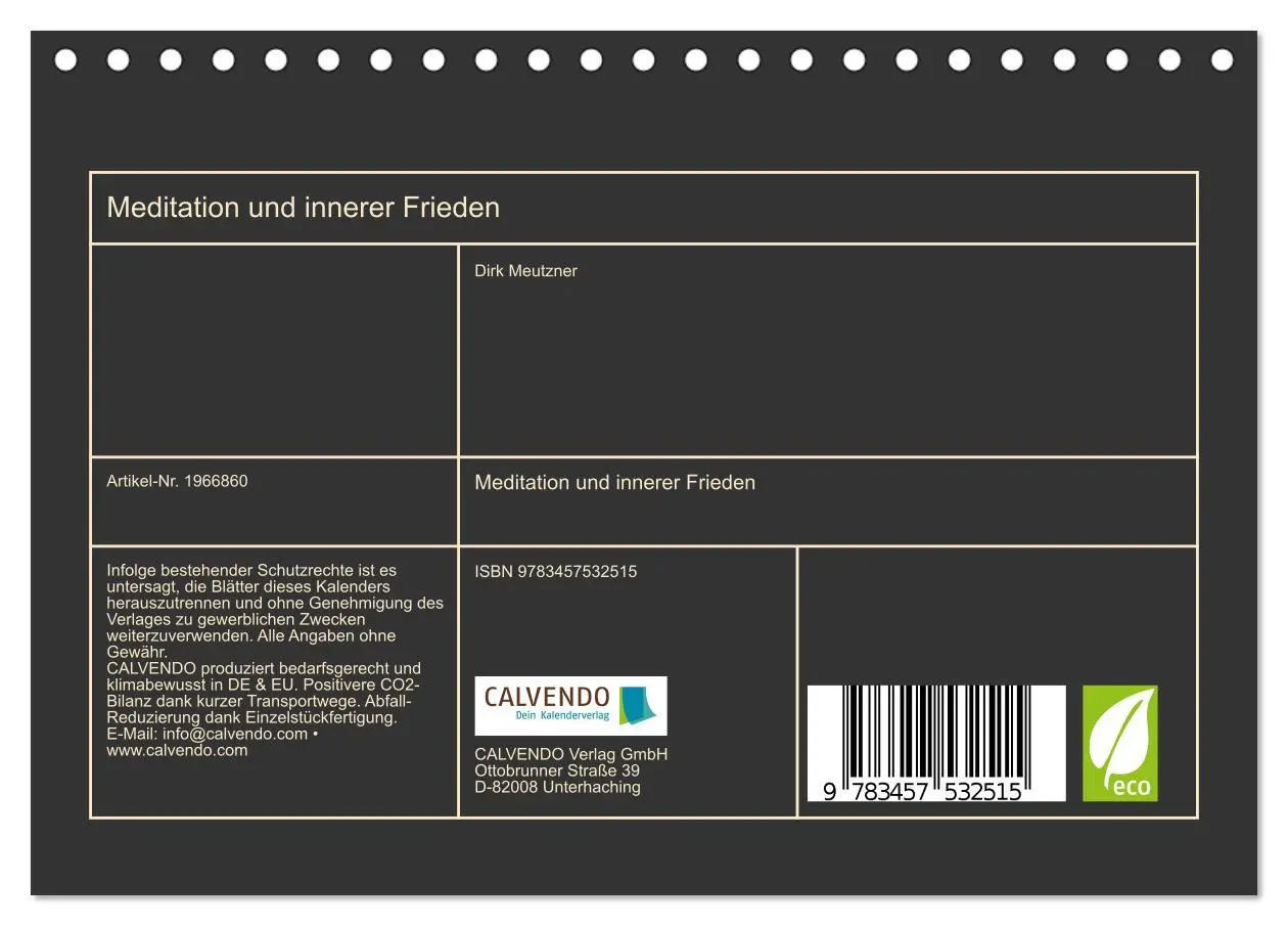Bild: 9783457532515 | Meditation und innerer Frieden (Tischkalender 2026 DIN A5 quer),...