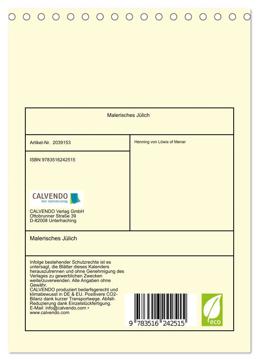 Bild: 9783516242515 | Malerisches Jülich (Tischkalender 2026 DIN A5 hoch), CALVENDO...
