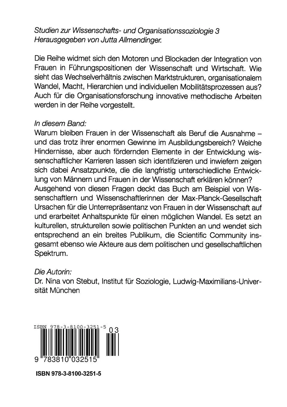 Rückseite: 9783810032515 | Eine Frage der Zeit? Zur Integration von Frauen in die Wissenschaft