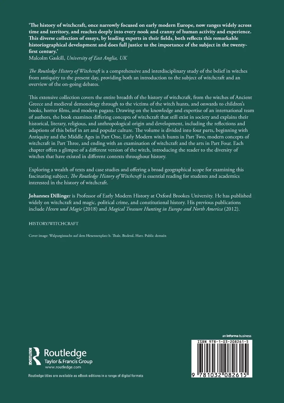 Rückseite: 9781032082615 | The Routledge History of Witchcraft | Johannes Dillinger | Taschenbuch
