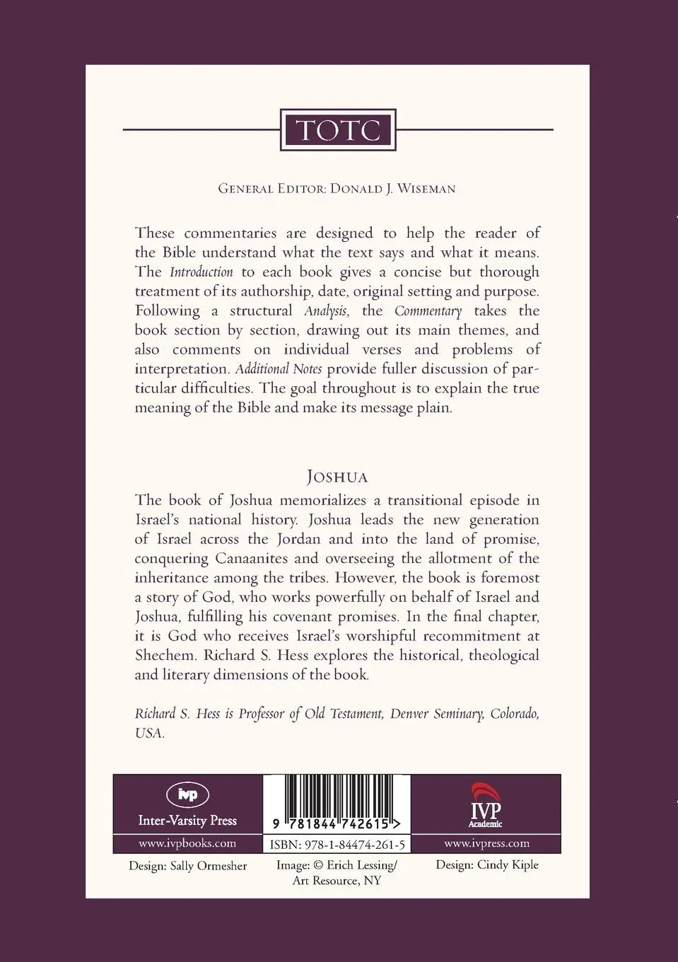 Rückseite: 9781844742615 | Joshua | Tyndale Old Testament Commentary | Richard Hess | Taschenbuch