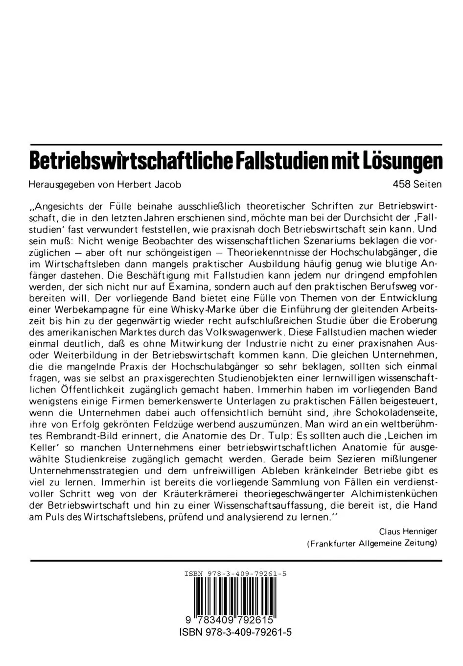Rückseite: 9783409792615 | Controlling und Finanzplanung | H. Jacob | Taschenbuch | 160 S. | 1979