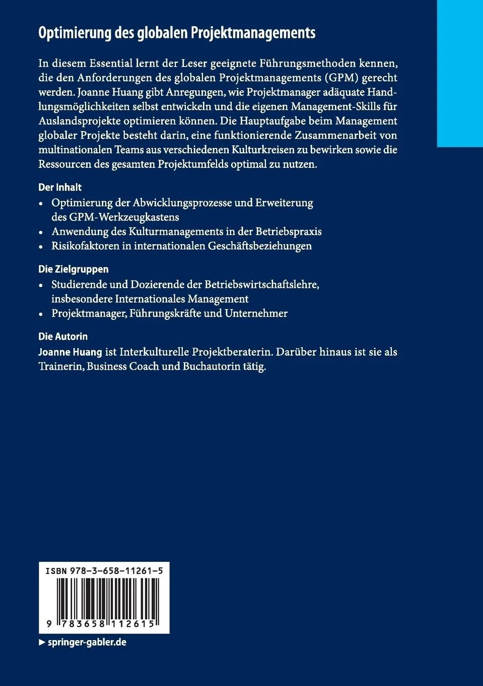 Rückseite: 9783658112615 | Optimierung des globalen Projektmanagements | Methoden und Instrumente