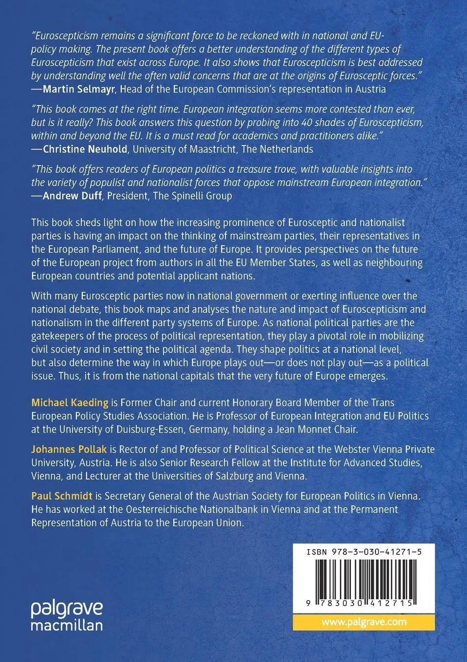 Rückseite: 9783030412715 | Euroscepticism and the Future of Europe | Views from the Capitals