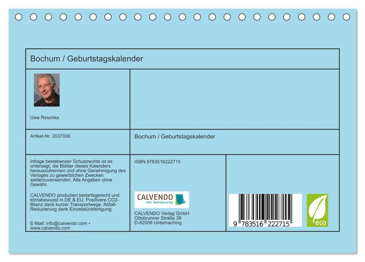 Bild: 9783516222715 | Bochum / Geburtstagskalender (Tischkalender 2026 DIN A5 quer),...