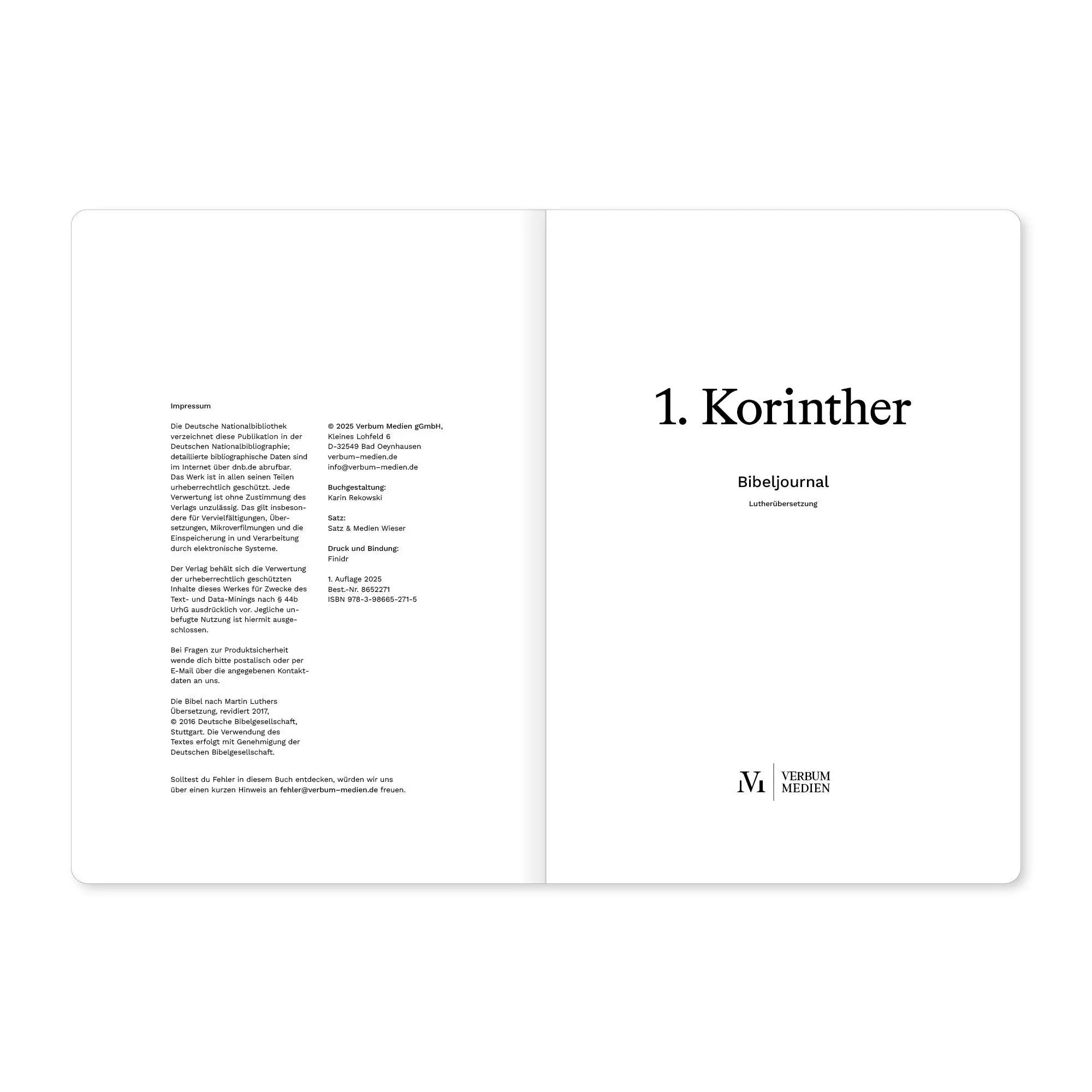 Bild: 9783986652715 | 1. Korinther (Bibeljournal) | Verbum Medien | Taschenbuch | 76 S.