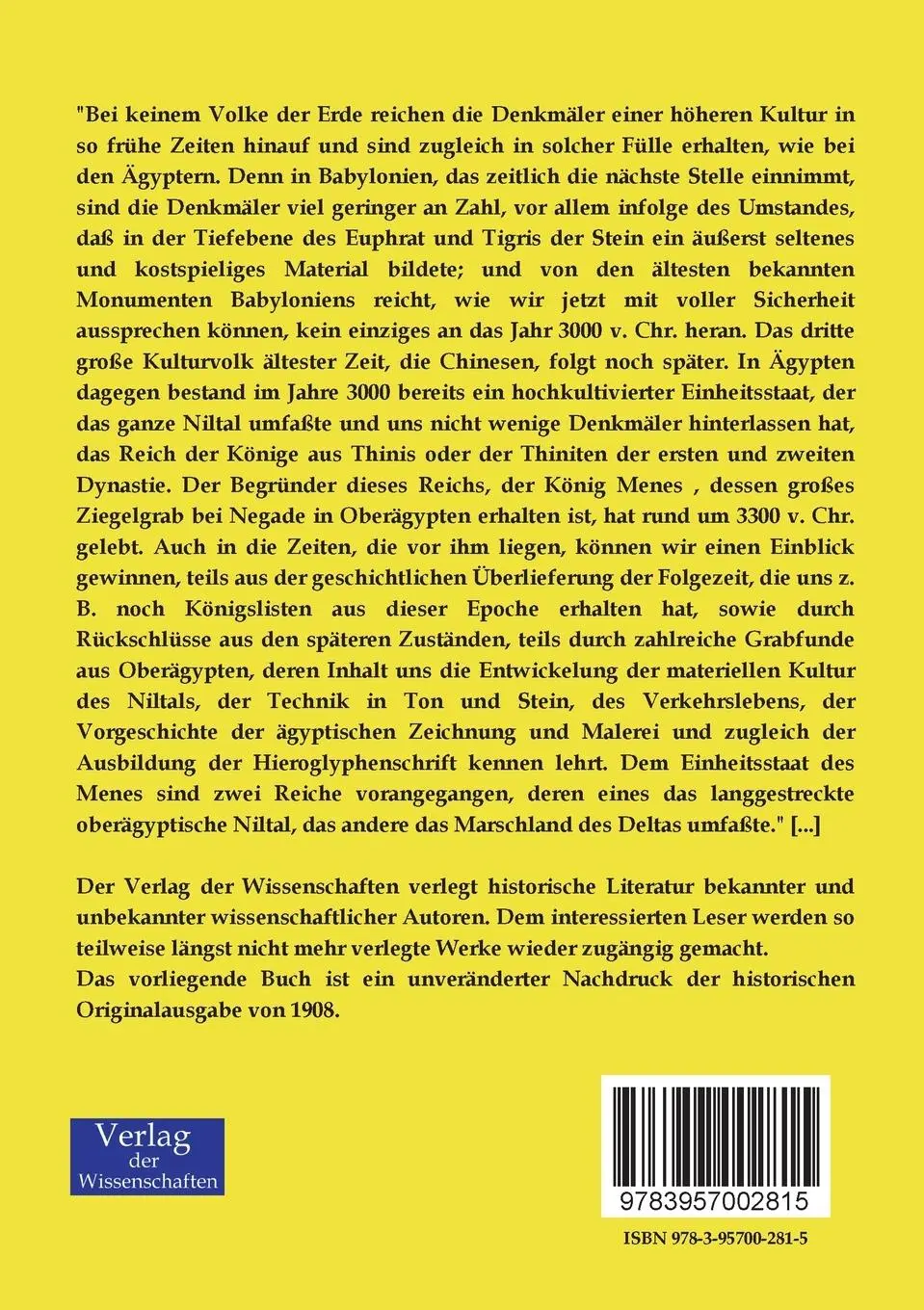 Rückseite: 9783957002815 | Ägypten zur Zeit der Pyramidenerbauer | Eduard Meyer | Taschenbuch