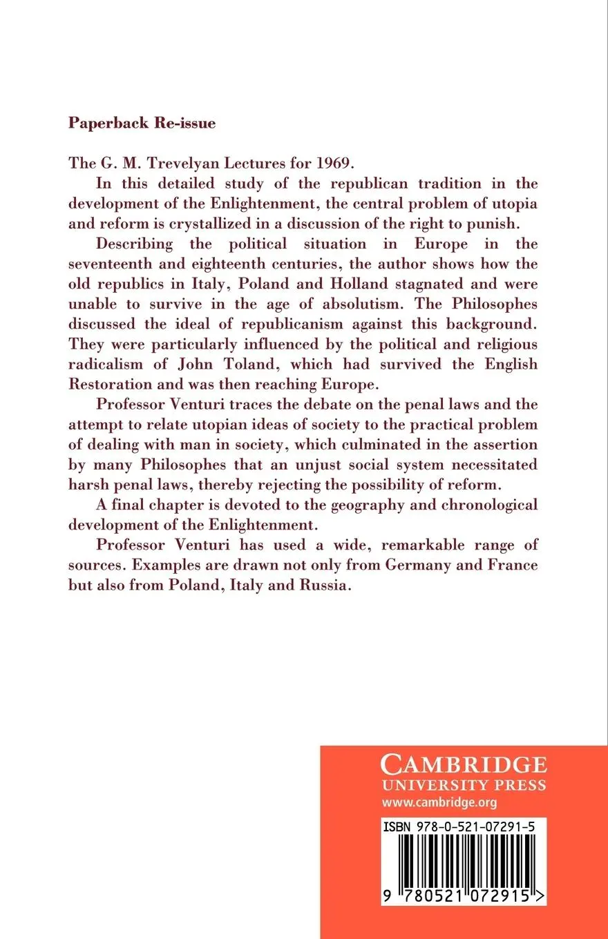 Rückseite: 9780521072915 | Utopia and Reform in the Enlightenment | Franco Venturi | Taschenbuch