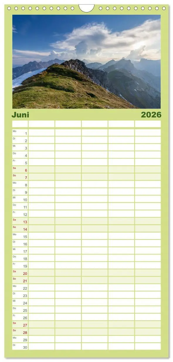 Bild: 9783516512915 | Familienplaner 2026 - Geheimnisvolle Alpen mit 5 Spalten...