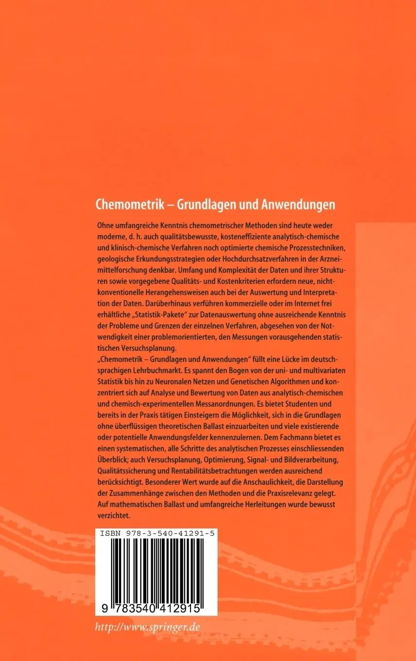 Rückseite: 9783540412915 | Chemometrik | Grundlagen und Anwendungen | K. Danzer (u. a.) | Buch