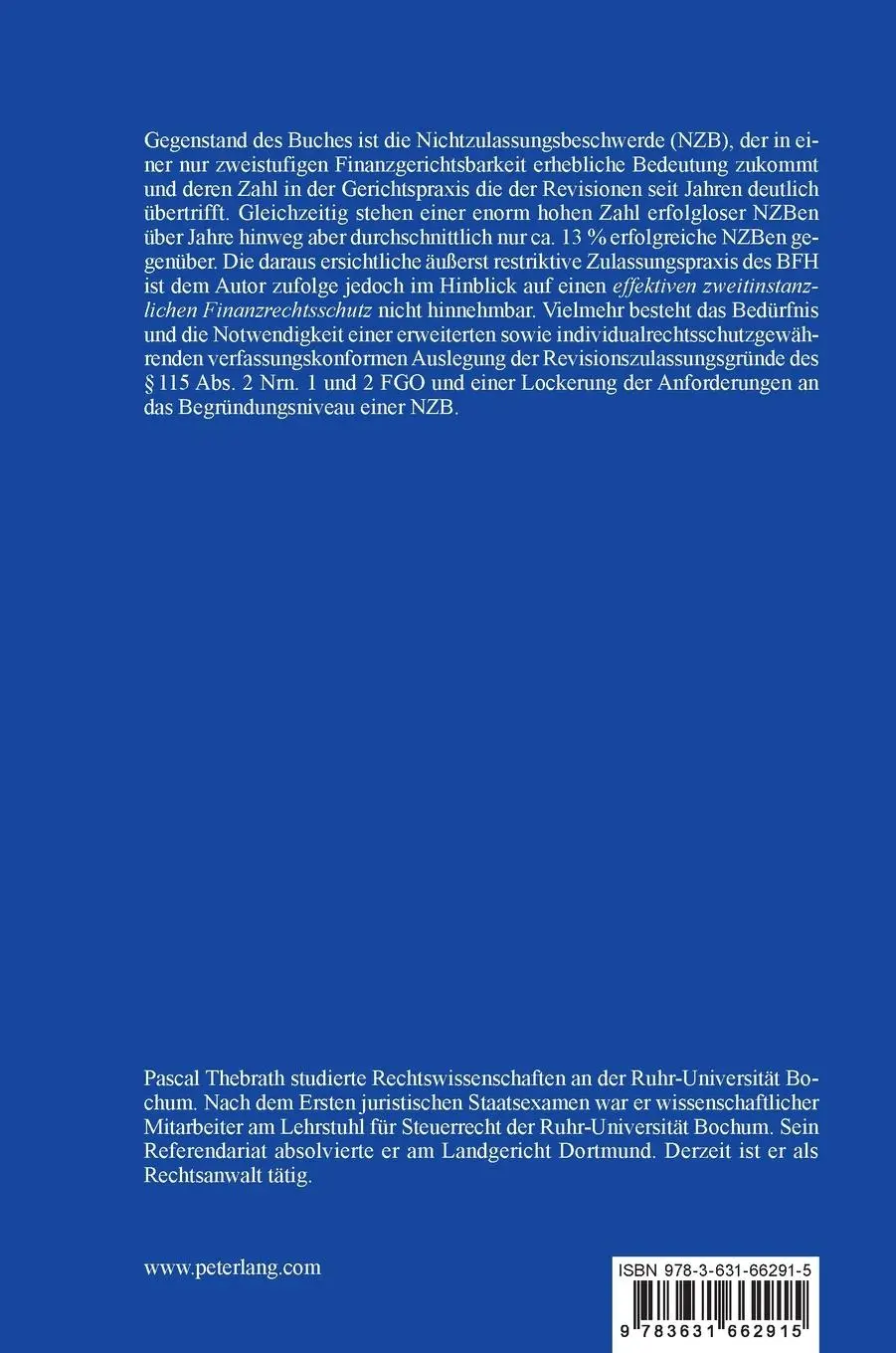 Rückseite: 9783631662915 | Die Revisionszulassungsgründe gemäß § 115 Abs. 2 Nrn. 1 und 2 FGO...